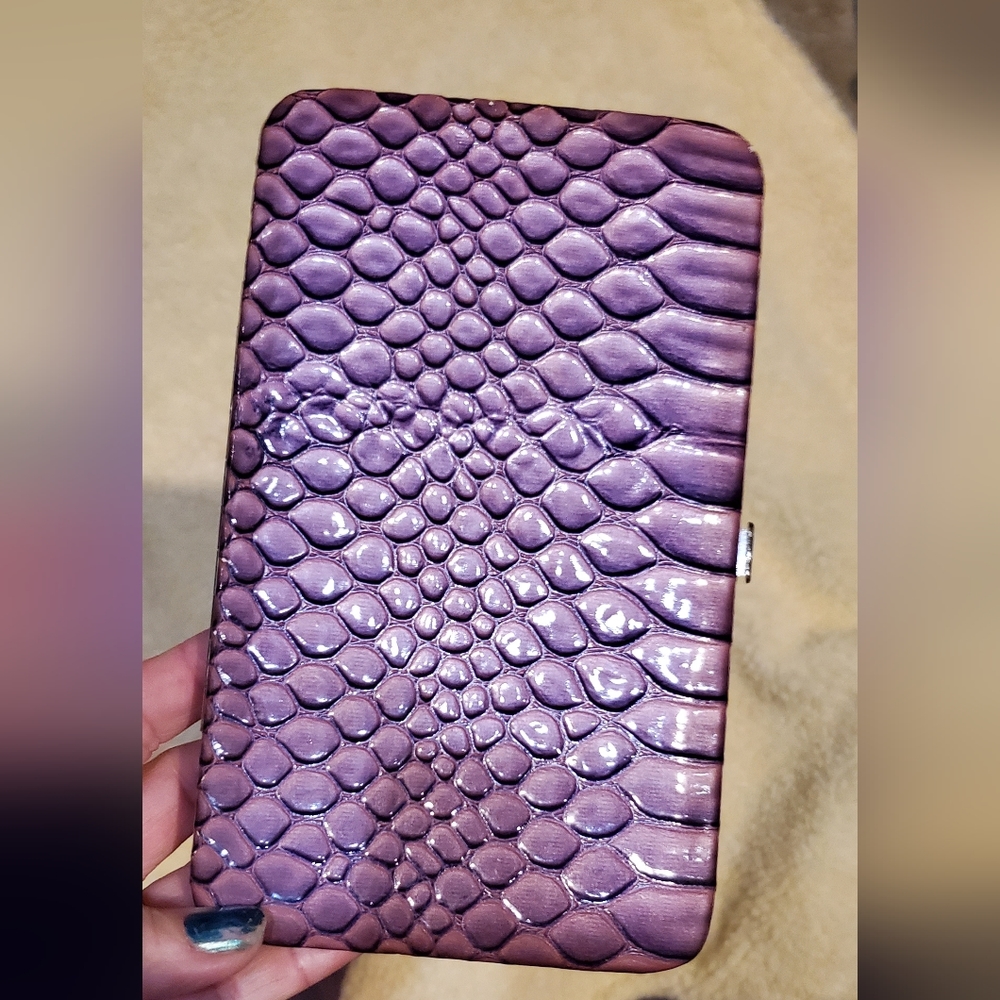 Purple alligator clutch wallet